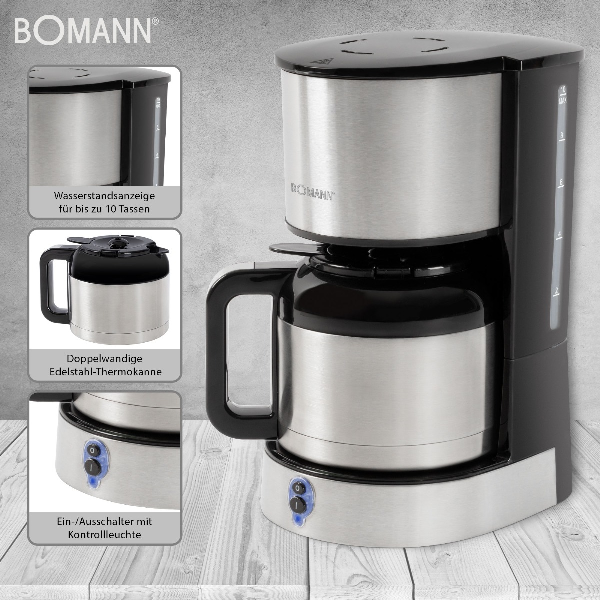 Bomann KA 6037 Bomann CB Thermo-Kaffeeautomat Edelstahl/schwarz